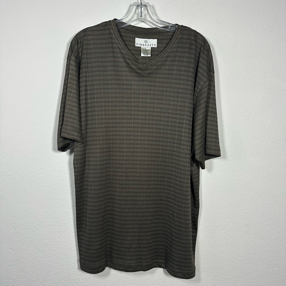 Rinnovato Men's V-Neck Striped Shirt - Olive Dark